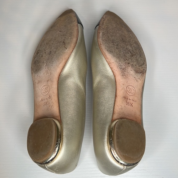 Chanel Ballerina Flats Gold/Black Sz 36.5 - Picture 7 of 12